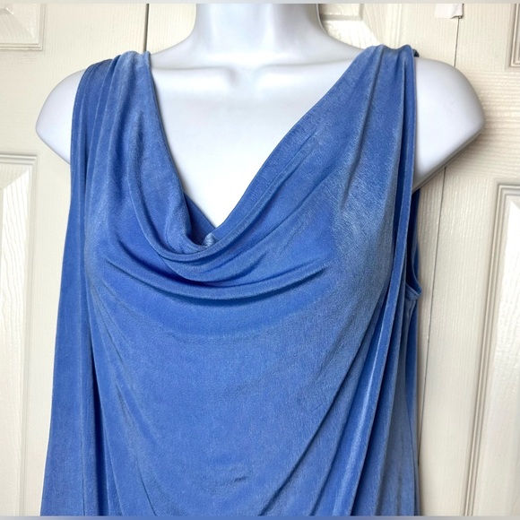 MADE IN HEAVEN Blue Drape Neck Tank Top Stretch Slinky Ribbed Knit Blouse Shirt - Picture 3 of 8
